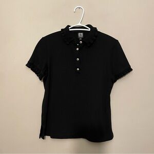 $9🎅🏼 Anne Klein Sport Black Ruffled Button Down Shirt